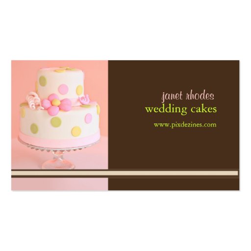 PixDezines Pink+Chocolate wedding cake Business Cards (front side)