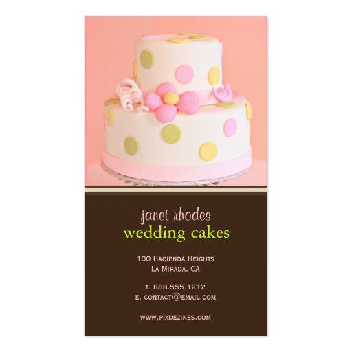 PixDezines Pink+Chocolate wedding cake Business Cards (back side)