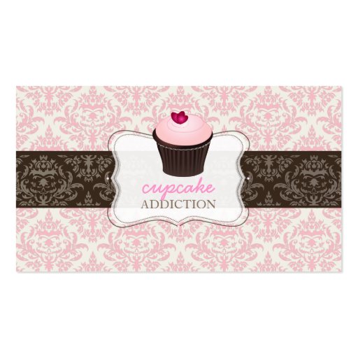 PixDezines pink heart cupcake+celine damask Business Card Templates