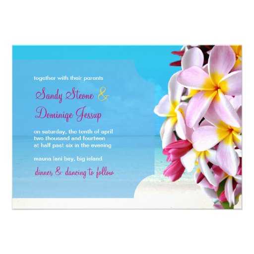PixDezines pink plumeria Lei /beach Personalized Invites