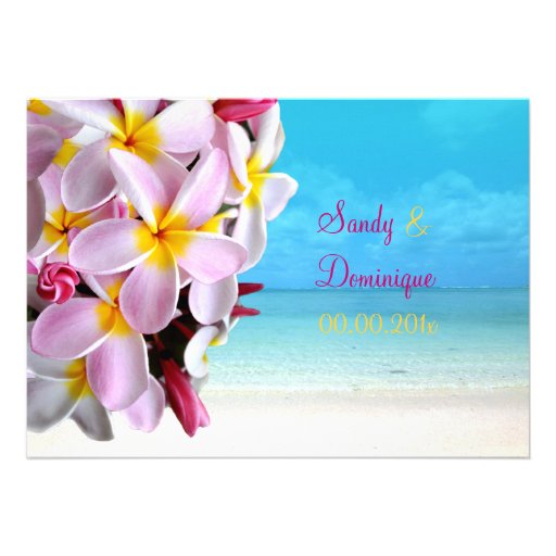 PixDezines pink plumeria Lei /beach Personalized Invites
