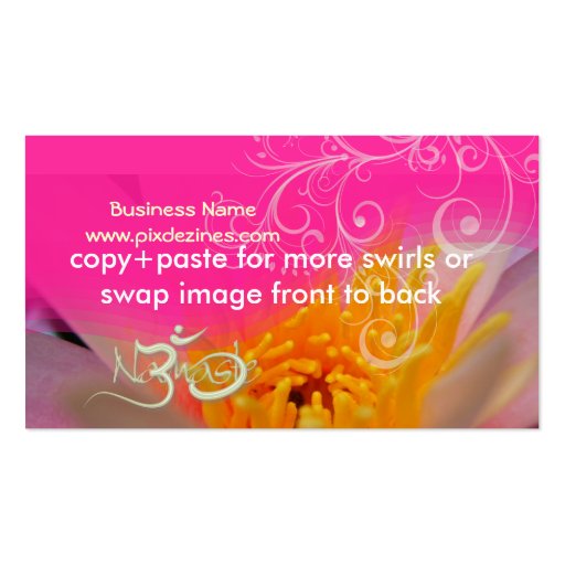 PixDezines pink rose water lilly+pearly swirls, om Business Card Template (back side)