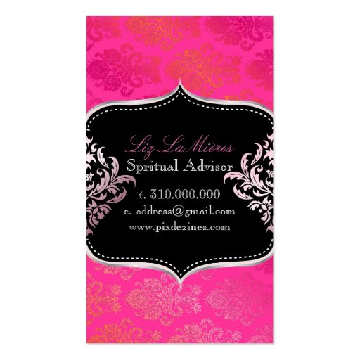 PixDezines Pink Victorian Damask/DIY color Business Card Template (back side)