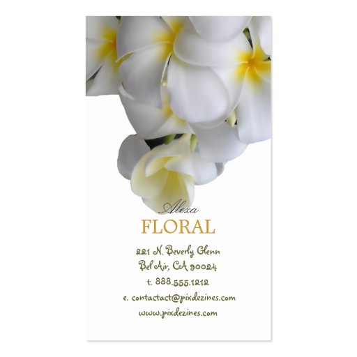 PixDezines Plumeria+filigree swirls/diy colors Business Card (back side)