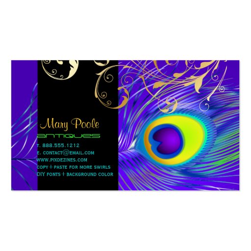 PixDezines psychedelic peacock+filigree swirls Business Cards (back side)