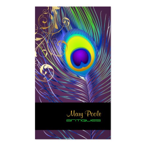 PixDezines psychedelic peacock+filigree swirls Business Cards (front side)