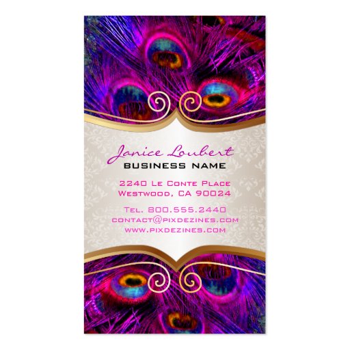 PixDezines psychedelic peacock+gold trim label Business Cards (back side)