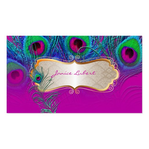 PixDezines psychedelic peacock+gold trim label Business Card Template (back side)