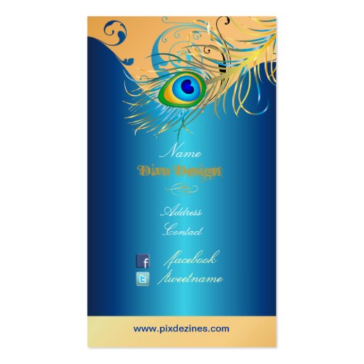 PixDezines psychedellic Peacock+metallic blue Business Cards (back side)