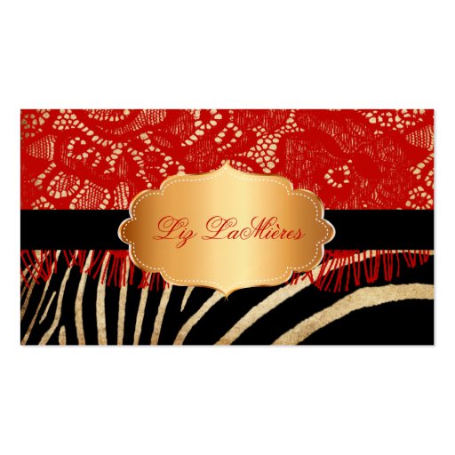 PixDezines red vintage lace+zebra Business Card Template