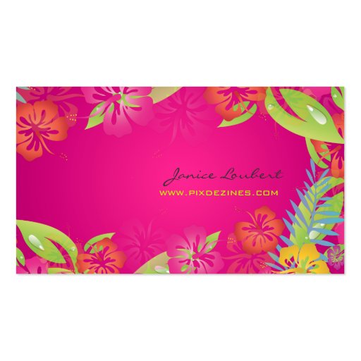 PixDezines Retro bold tropical flowers Business Card (front side)
