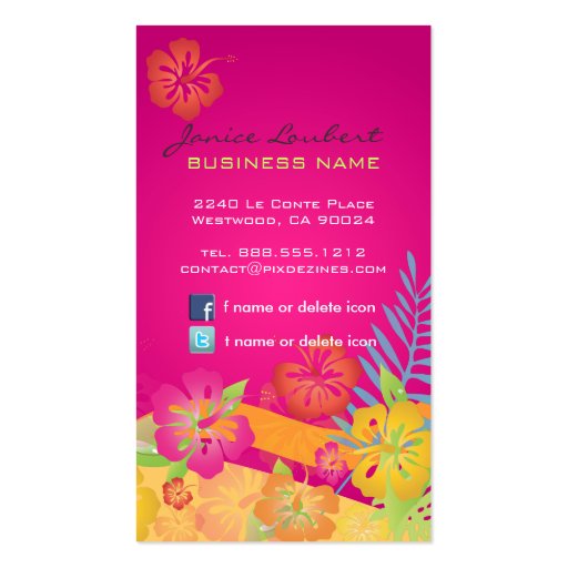 PixDezines Retro bold tropical flowers Business Card (back side)