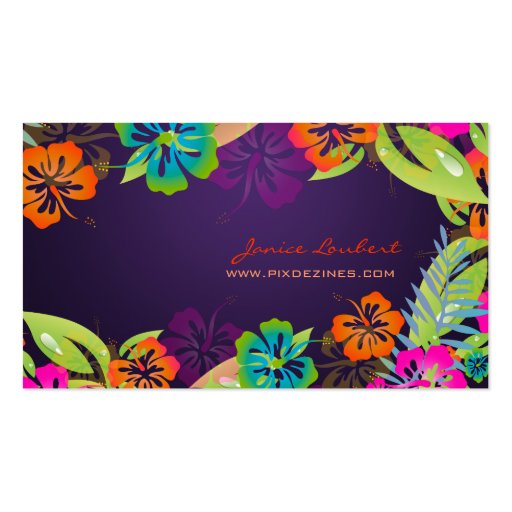 PixDezines retro bold tropical flowers Business Card Templates (front side)