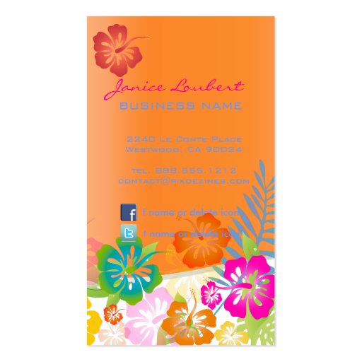 PixDezines retro bold tropical flowers Business Cards (back side)