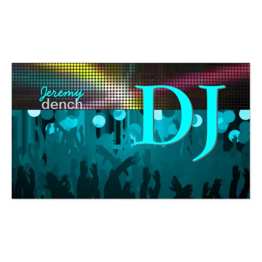 PixDezines Retro DJ+dance hall/aqua blue Business Cards (front side)