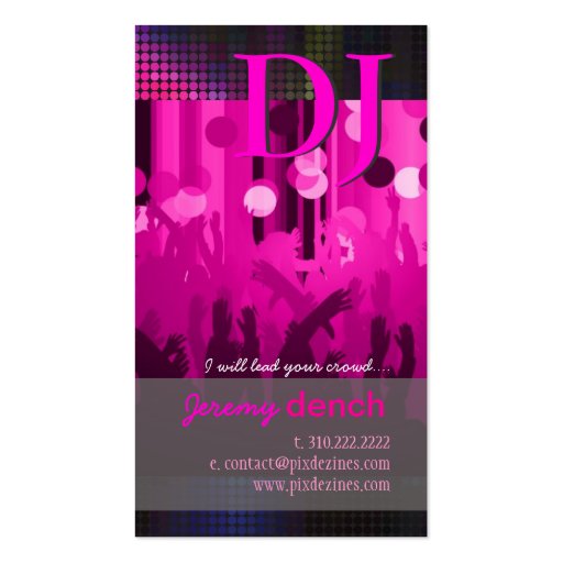 PixDezines Retro DJ+dance hall/hot pink Business Card Templates (back side)