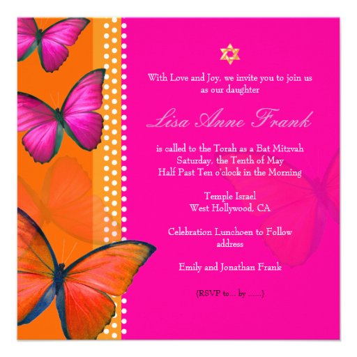 PixDezines retro Papillon, Bat Mitzvah Custom Invites