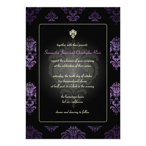 PixDezines Rossellini Damask, Lavender/Black Personalized Announcement