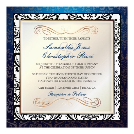 PixDezines Rossi Damask, midnight blue Custom Invitations