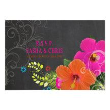 PixDezines rsvp chalkboard+hibiscus+fern Personalized Announcements