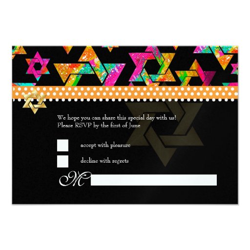 PixDezines rsvp Psychedelic Stars, Bat Mitzvah Personalized Announcement