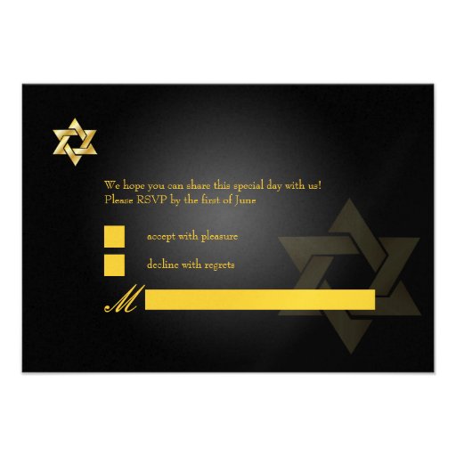 PixDezines rsvp Star, Bar Mitzvah/black+gold Invitation