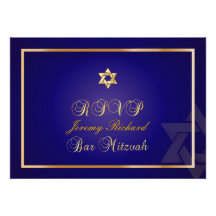 PixDezines rsvp Star, Bar Mitzvah/navy blue+gold Custom Invites