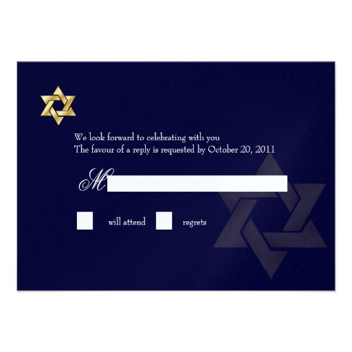 PixDezines rsvp Star, Bar Mitzvah/navy blue+gold Invite