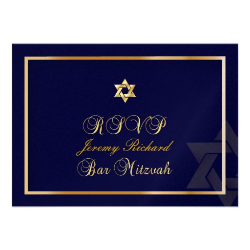 PixDezines rsvp Star, Bar Mitzvah/navy blue+gold Invite
