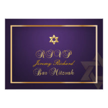 PixDezines rsvp Star, Bar Mitzvah/plum+gold Custom Invites