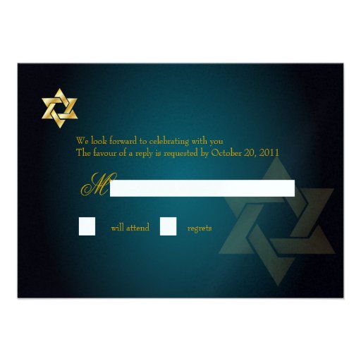 PixDezines rsvp Star, Bar Mitzvah/teal+gold Custom Invitation