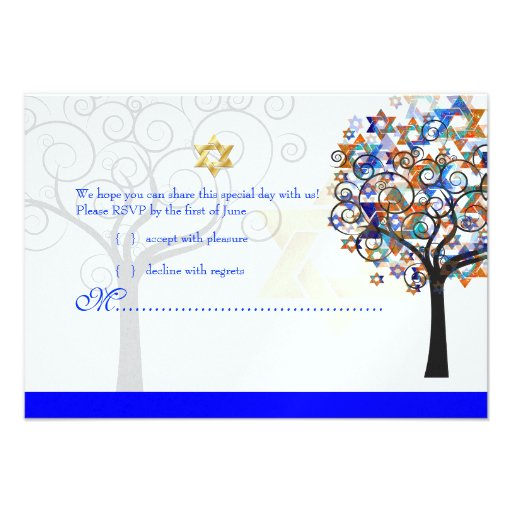 PixDezines rsvp tree of life+stars, Bar Mitzvah Announcements