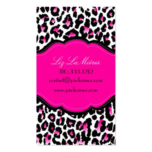 PixDezines Sassy cheetah print/hot pink+black Business Card Template (back side)