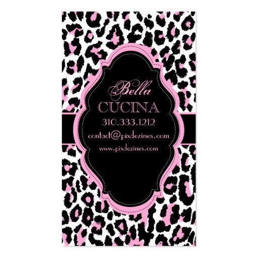 PixDezines Sassy cheetah print/pink+black Business Card (back side)