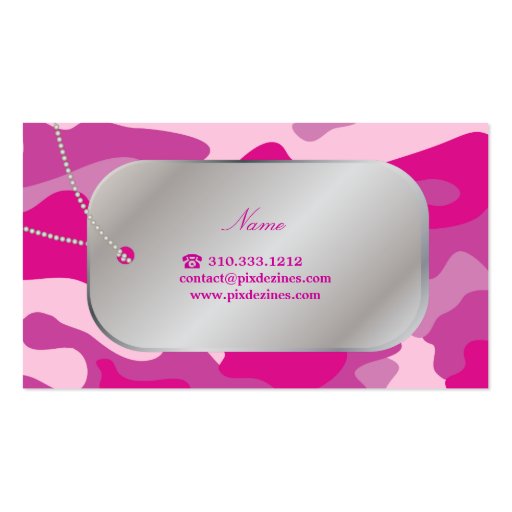 PixDezines Sassy Pink Camo+Dog Tags Business Card (back side)