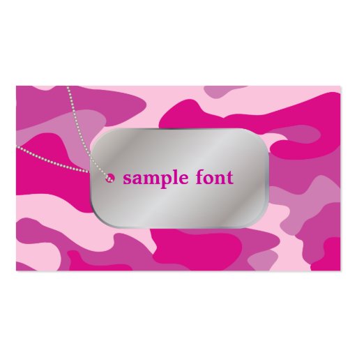 PixDezines Sassy Pink Camo+Dog Tags Business Card (front side)