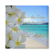 PixDezines Save Date, Beach Plumeria Lei Fridge Magnet