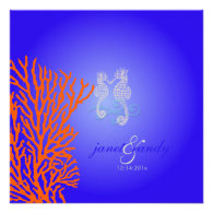 PixDezines Seahorse coral/ cobalt blue Custom Invitations