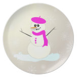 PixDezines Snowman+pink beret plates