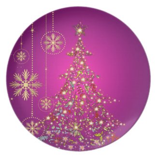 PixDezines Sparkling+Whimpy Christmas Trees/magent Party Plates
