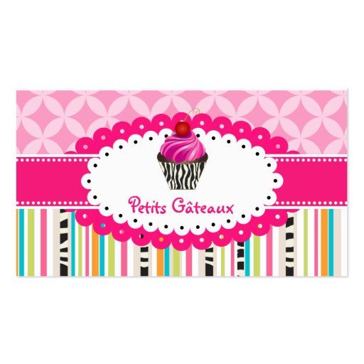 PixDezines strawberry swirls cupcake+stripes Business Cards