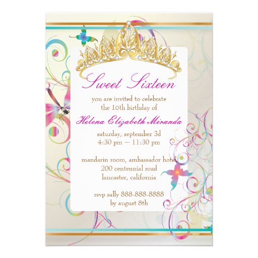 PixDezines Sweet 16/Butterflies+Dragonfly+Rainbows Personalized Invitation