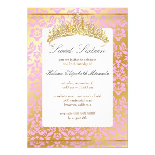 PixDezines Sweet 16/ princess/pink+gold damask Personalized Invitation