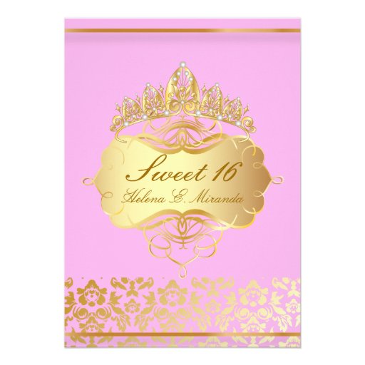 PixDezines Sweet 16/ princess/pink+gold damask Personalized Invitation