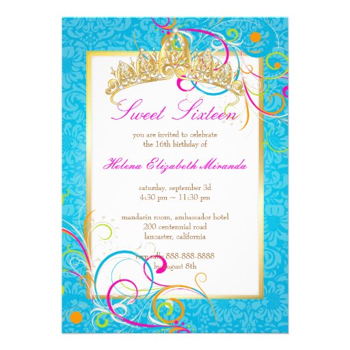 PixDezines Sweet 16/Rainbow Swirls Personalized Invite