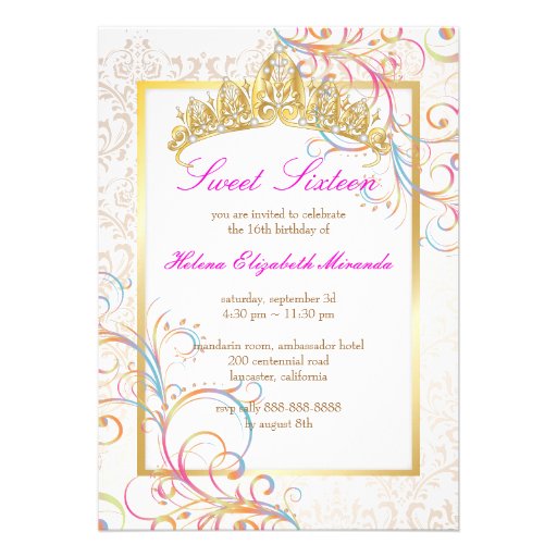 PixDezines Sweet 16/Rainbow Swirls Personalized Invitations