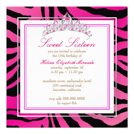 PixDezines Sweet 16/Zebra Stripes Custom Invitation
