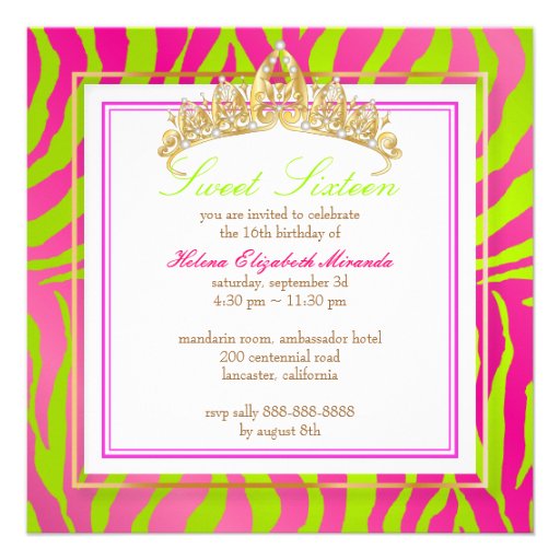 PixDezines Sweet 16/Zebra Stripes Custom Invitations