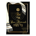 PixDezines talit bar mitzvah/black/gold invitations