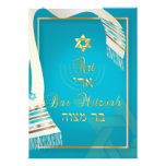 PixDezines talit Bar Mitzvah/blue/gold invitations